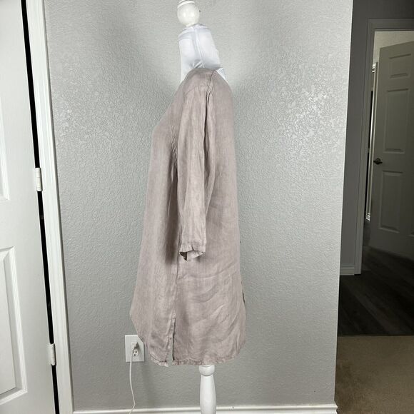 Ellamoda Size S Oversized Beige Asymmetrical Lagenlook Linen Tunic Top Cutout - Picture 3 of 8